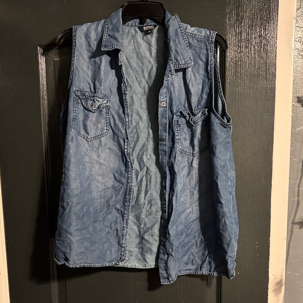 Buffalo David Bitton Blue Sleeveless Button Down Shirt